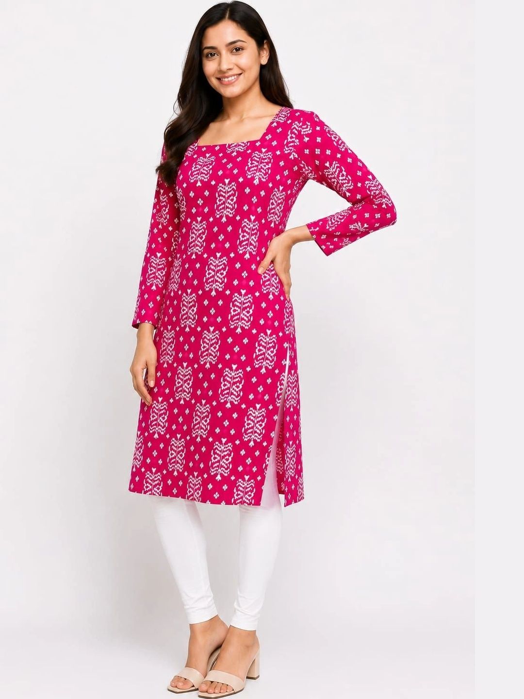 HERE&NOW Ethnic Motifs Printed Square Neck Kurti