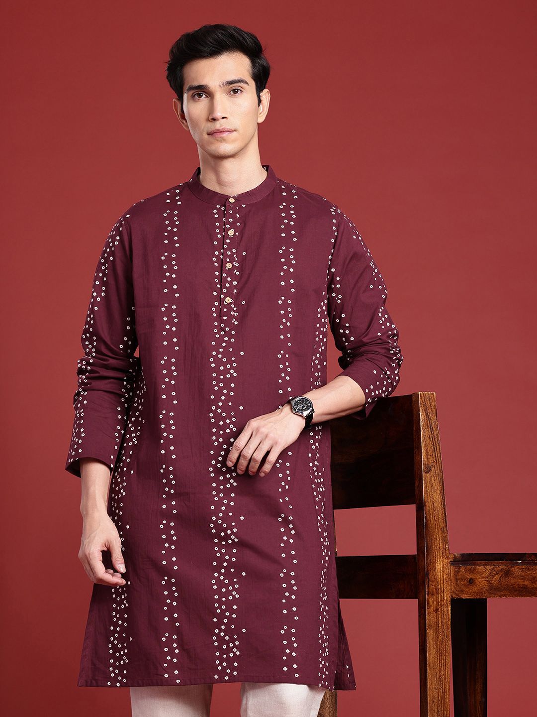 Anouk Men Bandhani Printed Pure Cotton Kurta
