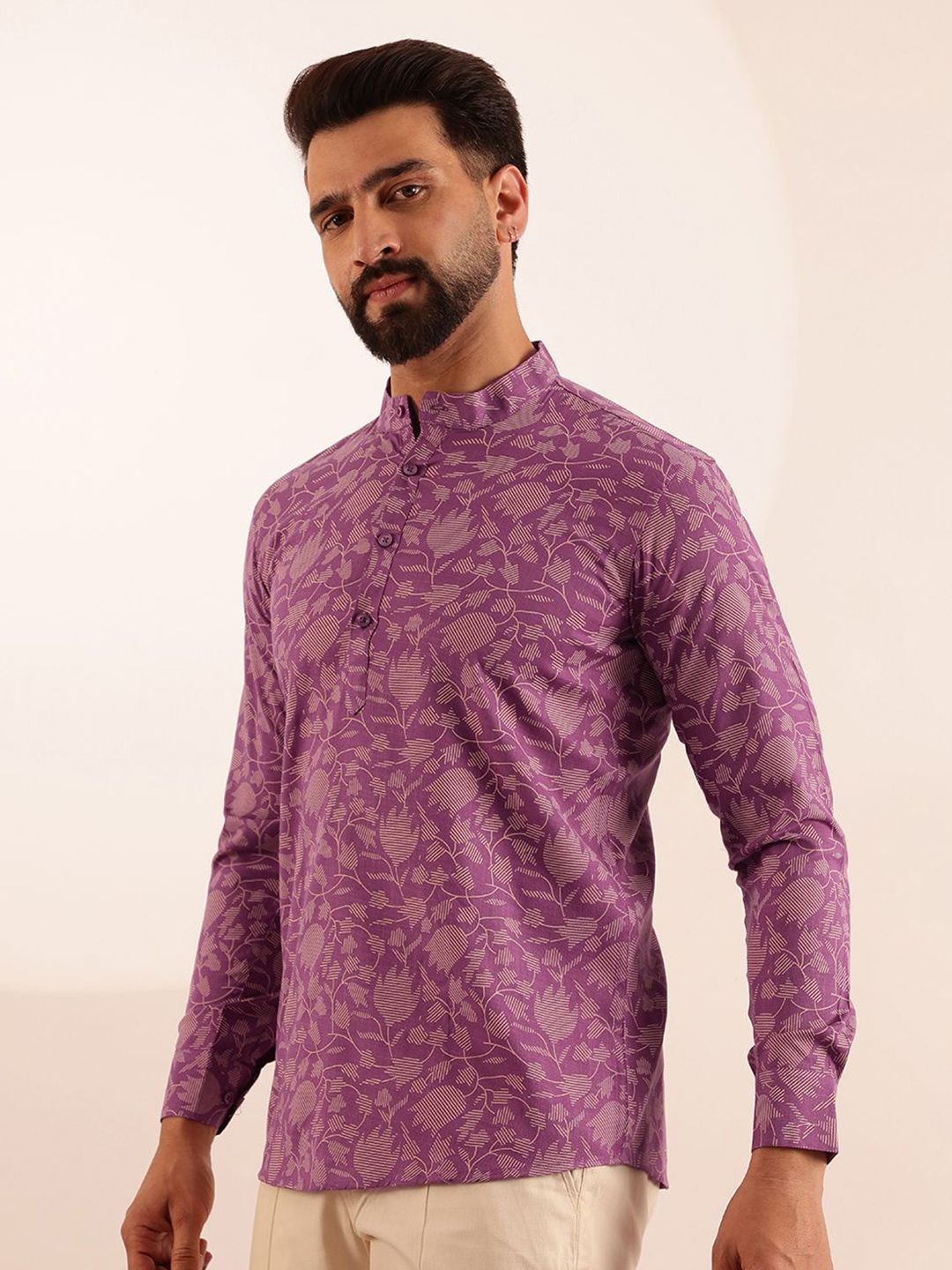 Anouk Men Floral Printed Mandarin Collar Kurta