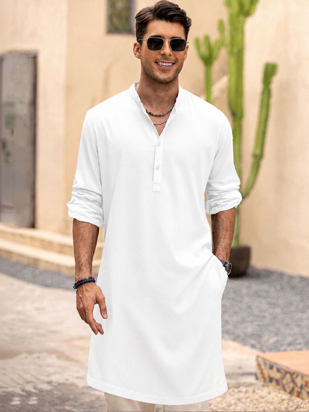Anouk Anouk Men Pure Cotton Solid Knee Length Straight Kurta