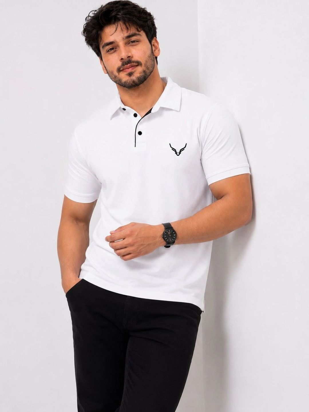 AVRIE Men Brand Logo Polo Collar T-shirt