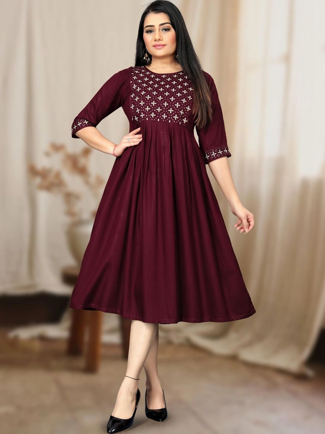 Kalavritta Ethnic Motifs Embroidered Maternity Fit & Flare Dress