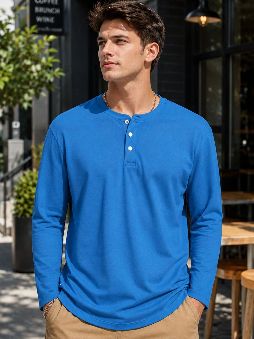 London Hills Men Henley Neck T-shirt