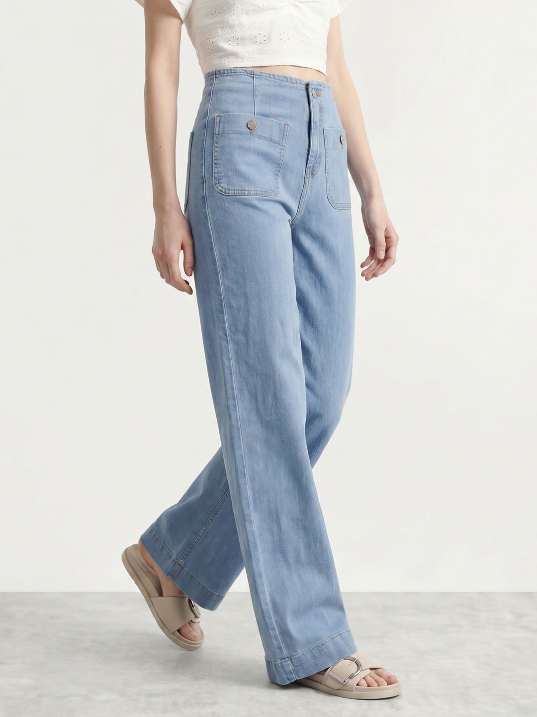 Mast & Harbour Mast & Harbour Women Wide Leg High-Rise Light Fade Stretchable Jeans