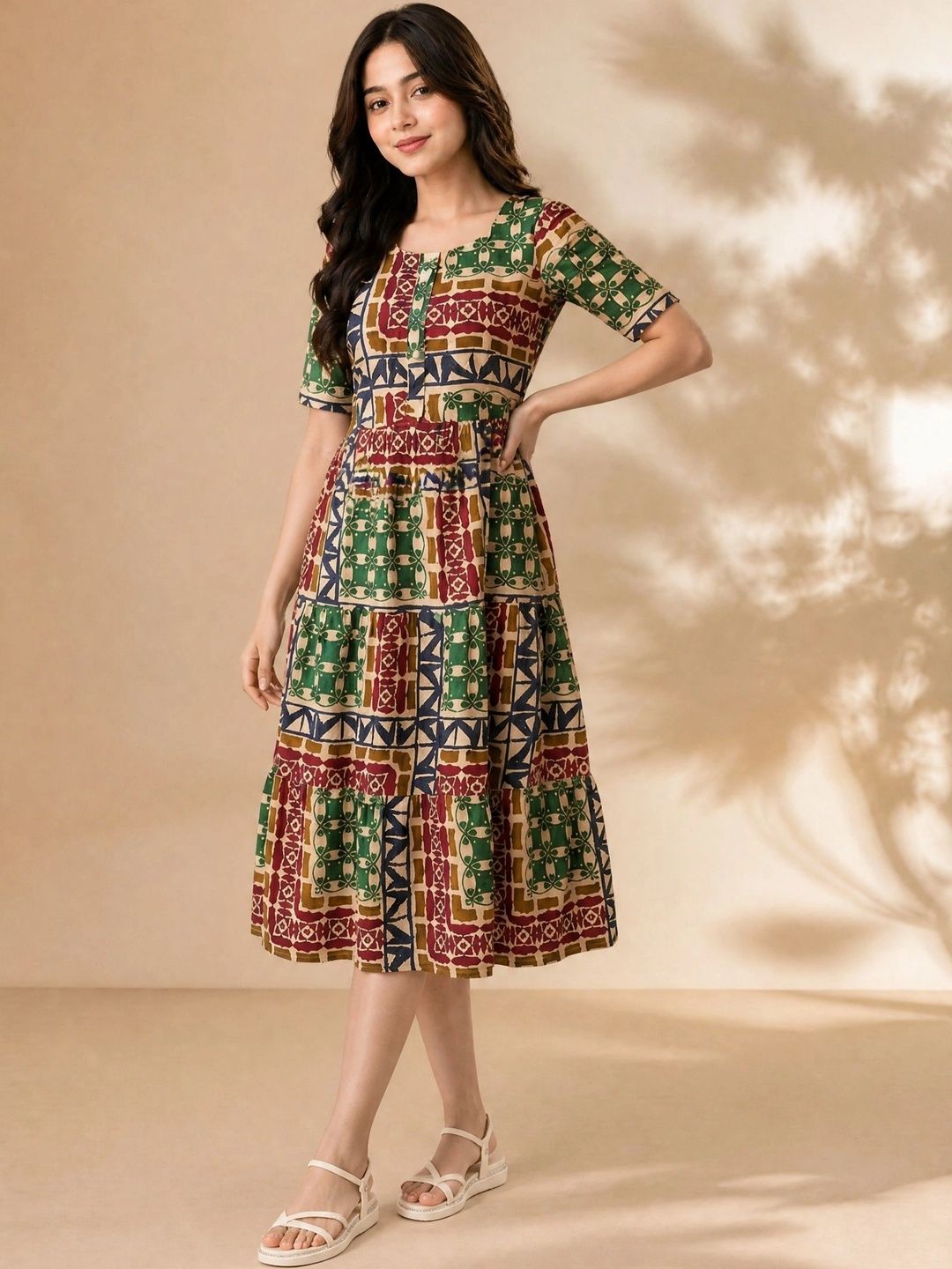 SZN Ethnic Motifs Print A-Line Dress
