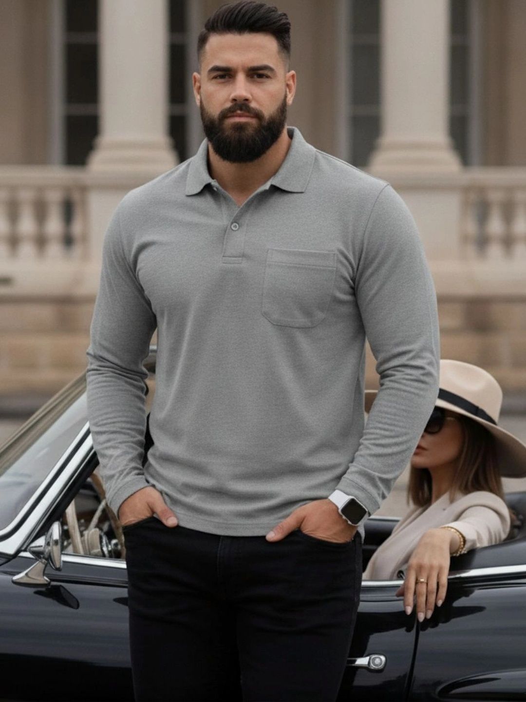 SAIKSA FASHION Men Polo Collar Pockets T-shirt