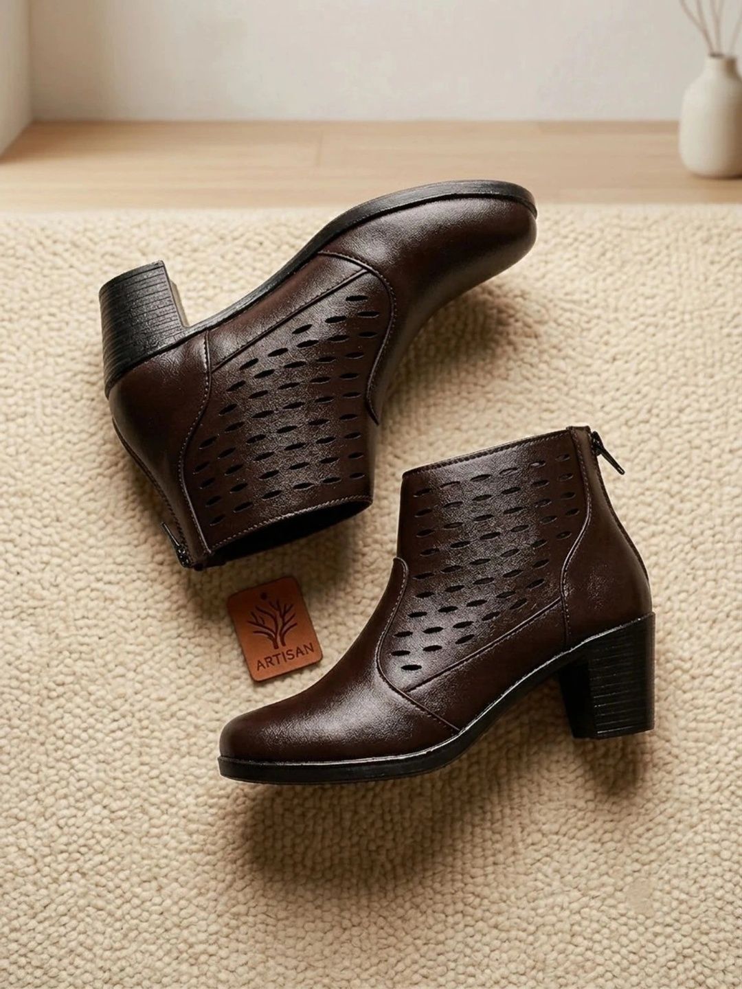 MADAM MAYA Women Textured Round Toe Zip Regular Boots