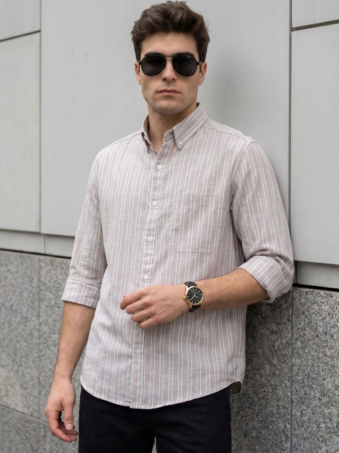 Kuons Avenue Men Classic Striped Casual Shirt