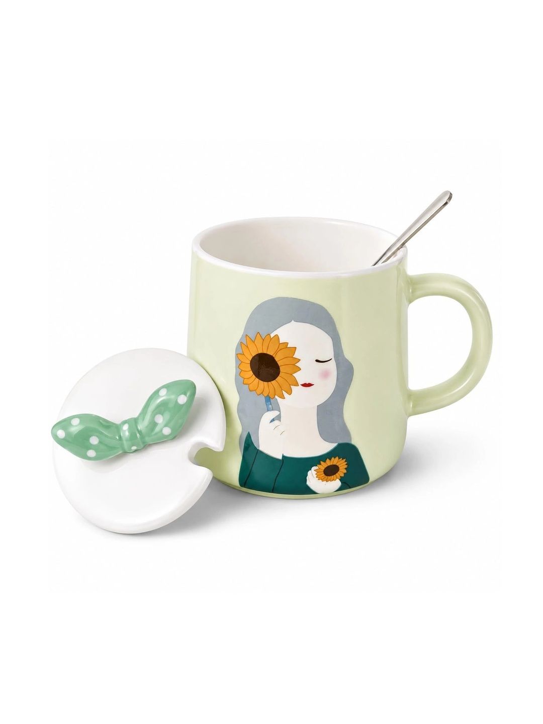 Eleven To Eleven Decor Green Printed Ceramic Glossy Mugs Set of Cups and Mugs