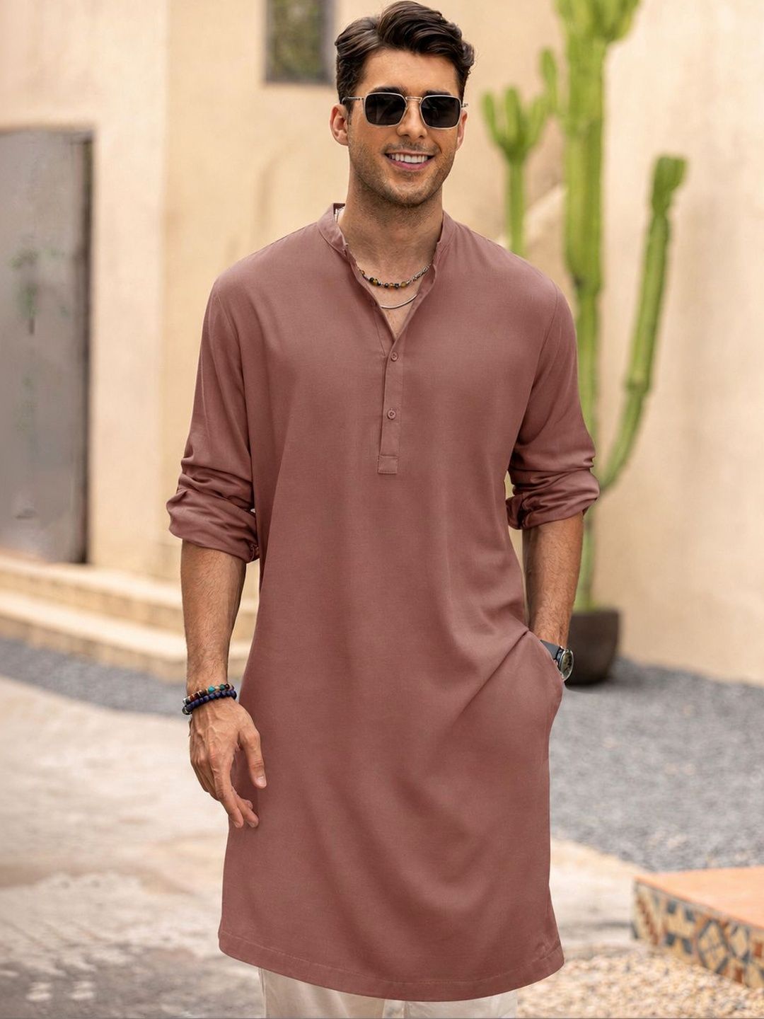 Anouk Men Pure Cotton Solid Knee Length Straight Kurta