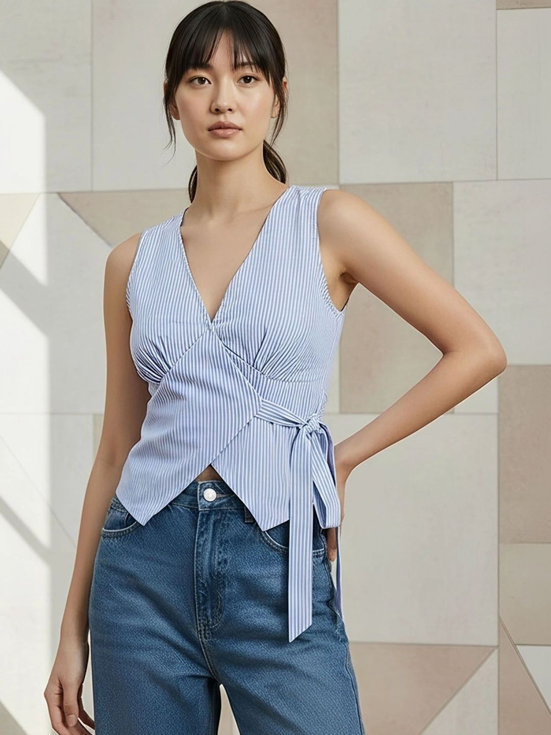 ORNG CAT ORNG CAT Striped Wrap Top
