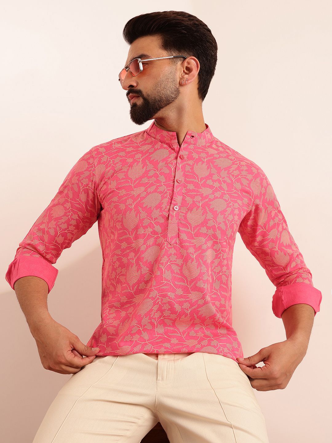 Anouk Men Floral Printed Mandarin Collar Kurta