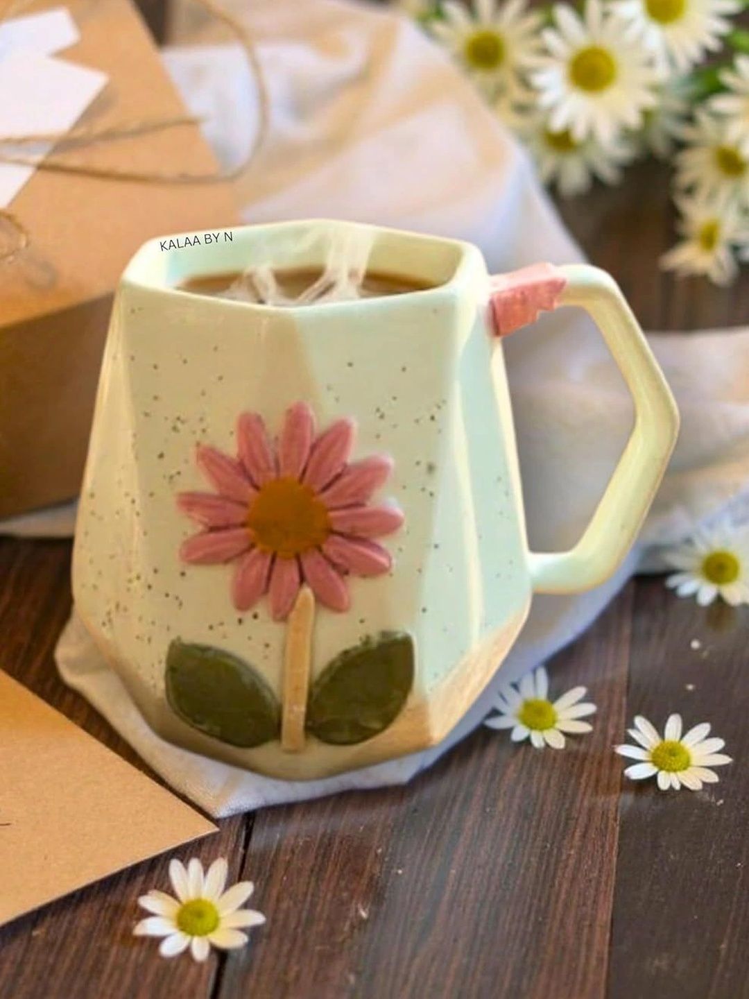 Kalaa By N Blue Floral Printed Ceramic Glossy Mugs Set of Cups and Mugs