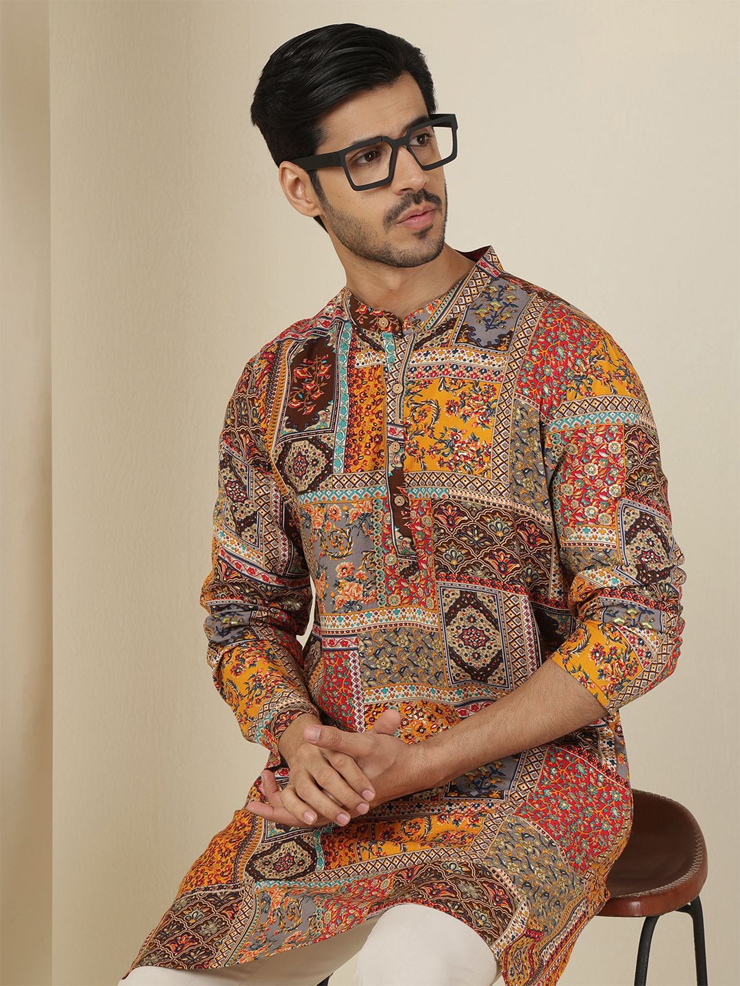 Anouk Men Ethnic Motifs Printed Festive Straight Kurtas