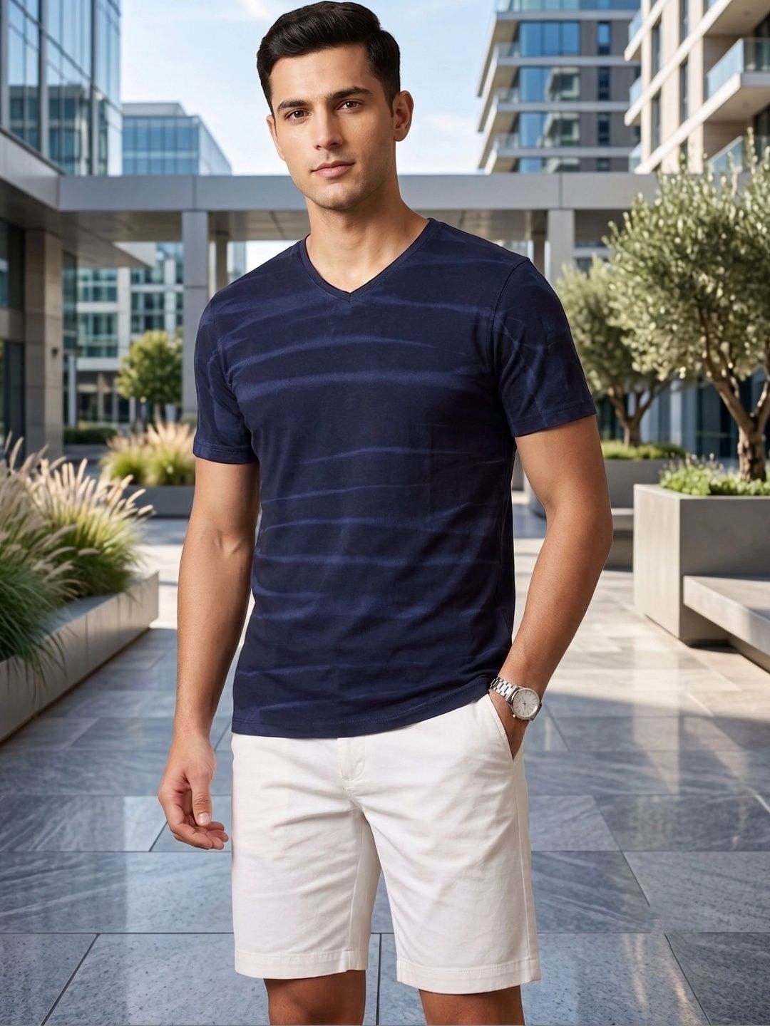 Mast & Harbour Mast & Harbour Men Tie and Dye Dyed V-Neck T-shirt