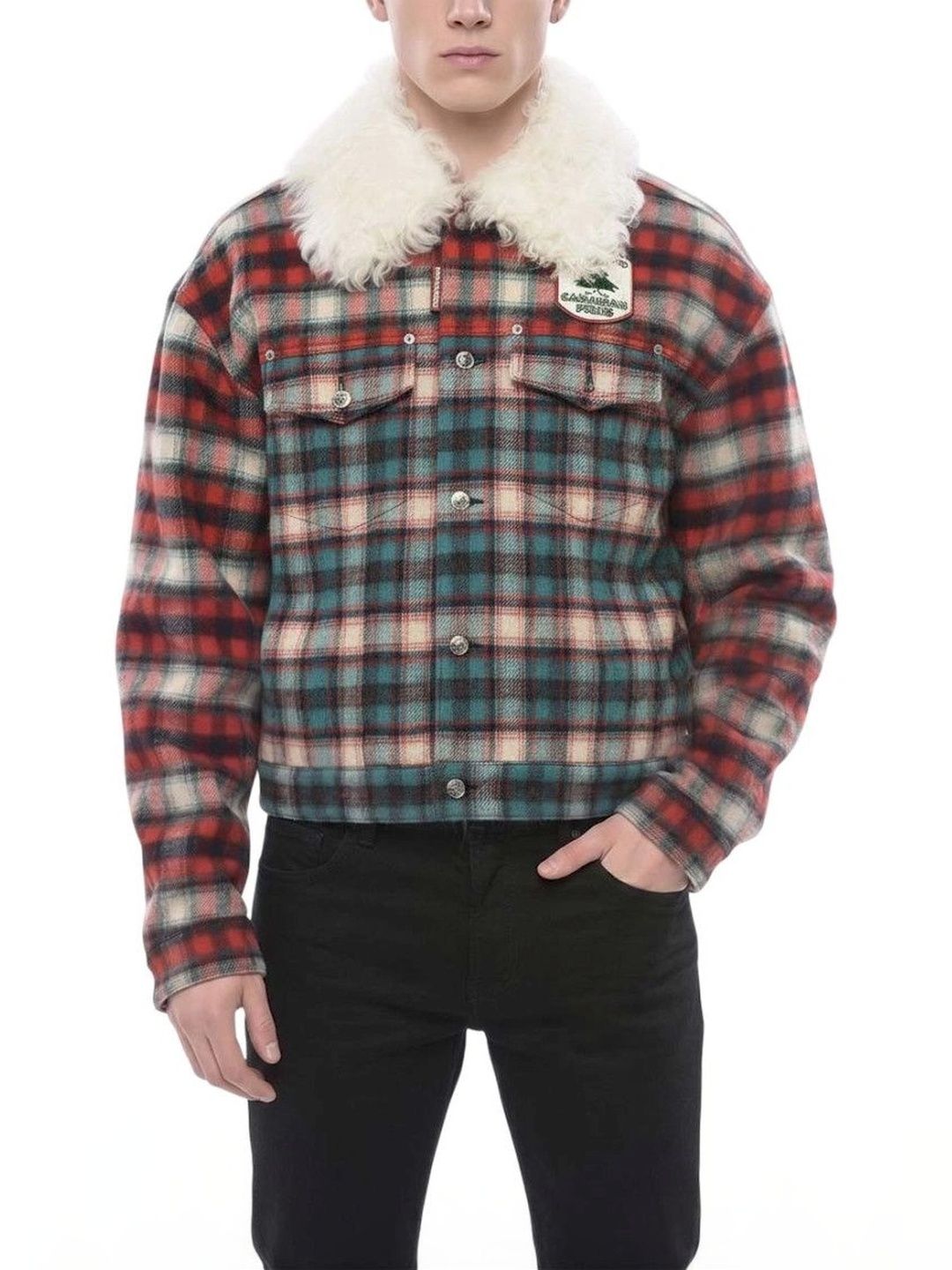 Dsquared2 Men Checked Woollen Crop Bomber Jacket