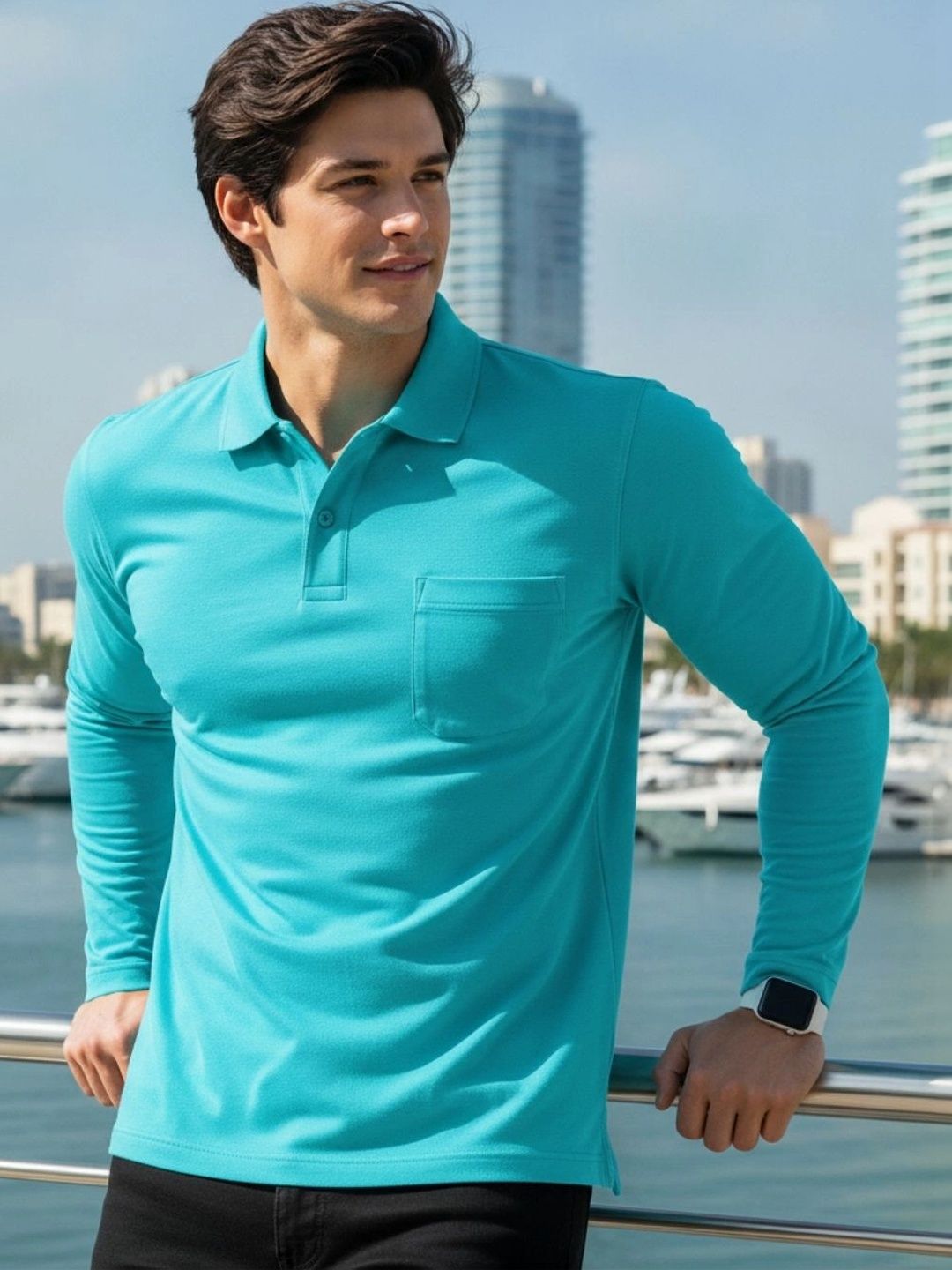 SAIKSA FASHION Men Polo Collar Pockets T-shirt
