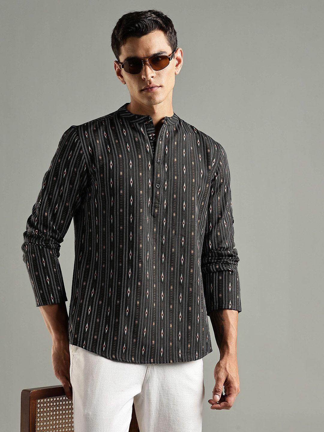 Anouk Striped Thread Work Kurta
