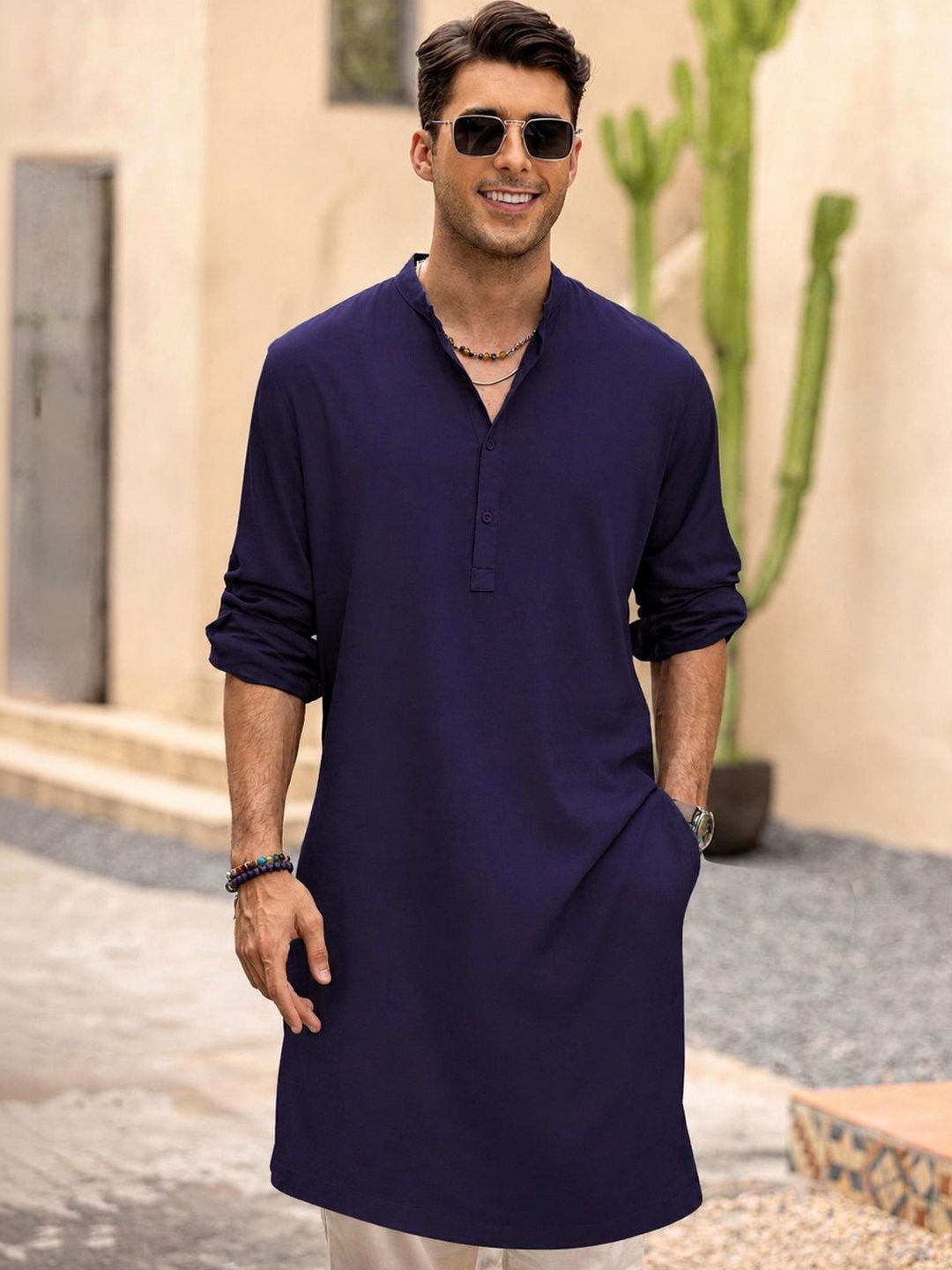 Anouk Men Pure Cotton Solid Knee Length Straight Kurta