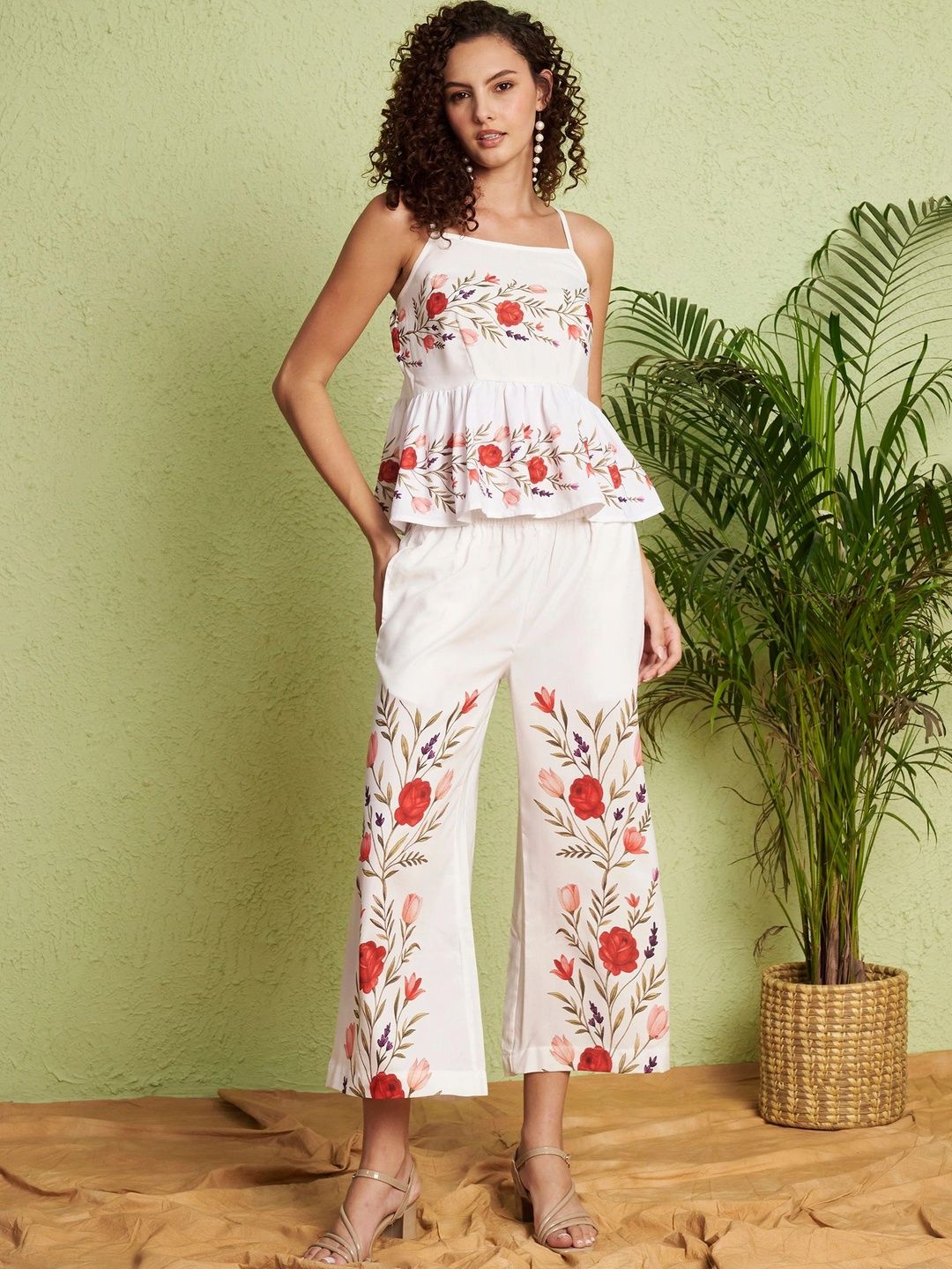 Moda Rapido Floral Embroidered Top with Palazzos