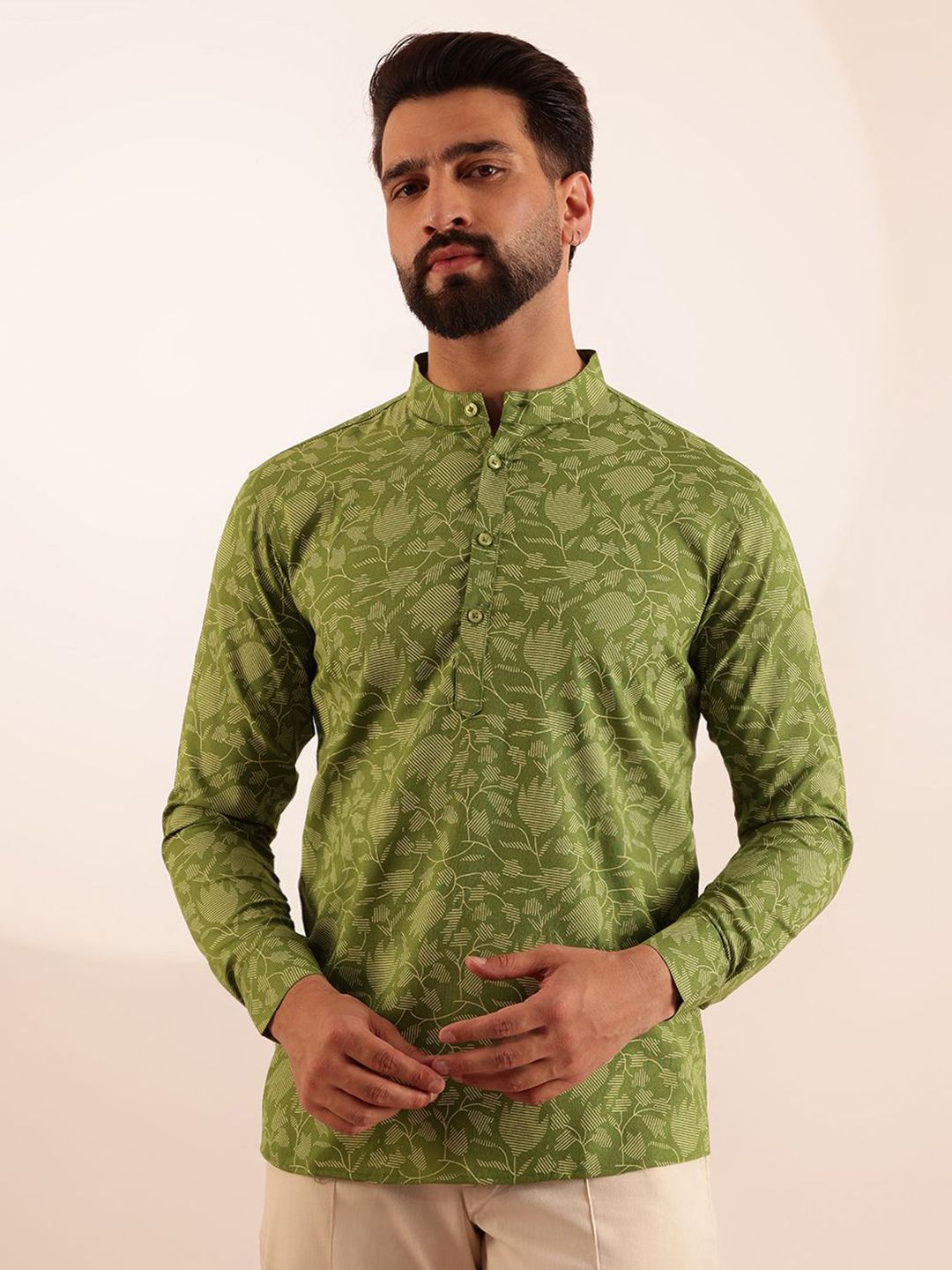 Anouk Floral Printed Mandarin Collar Short Kurta