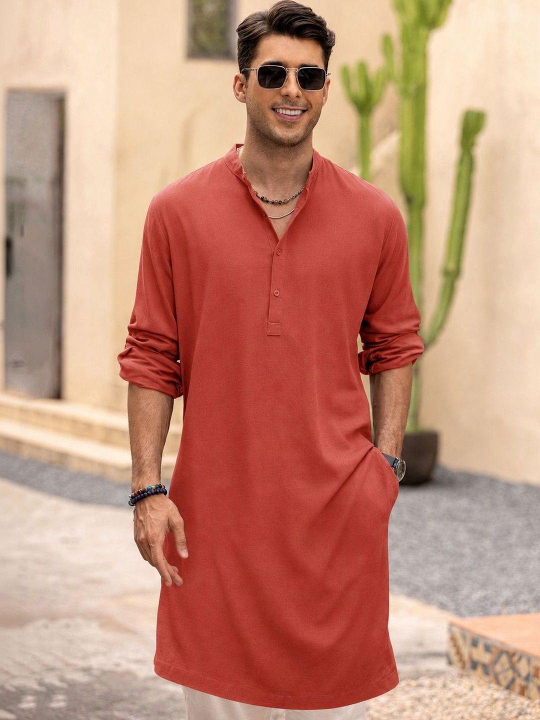 Anouk Men Pure Cotton Solid Knee Length Straight Kurta