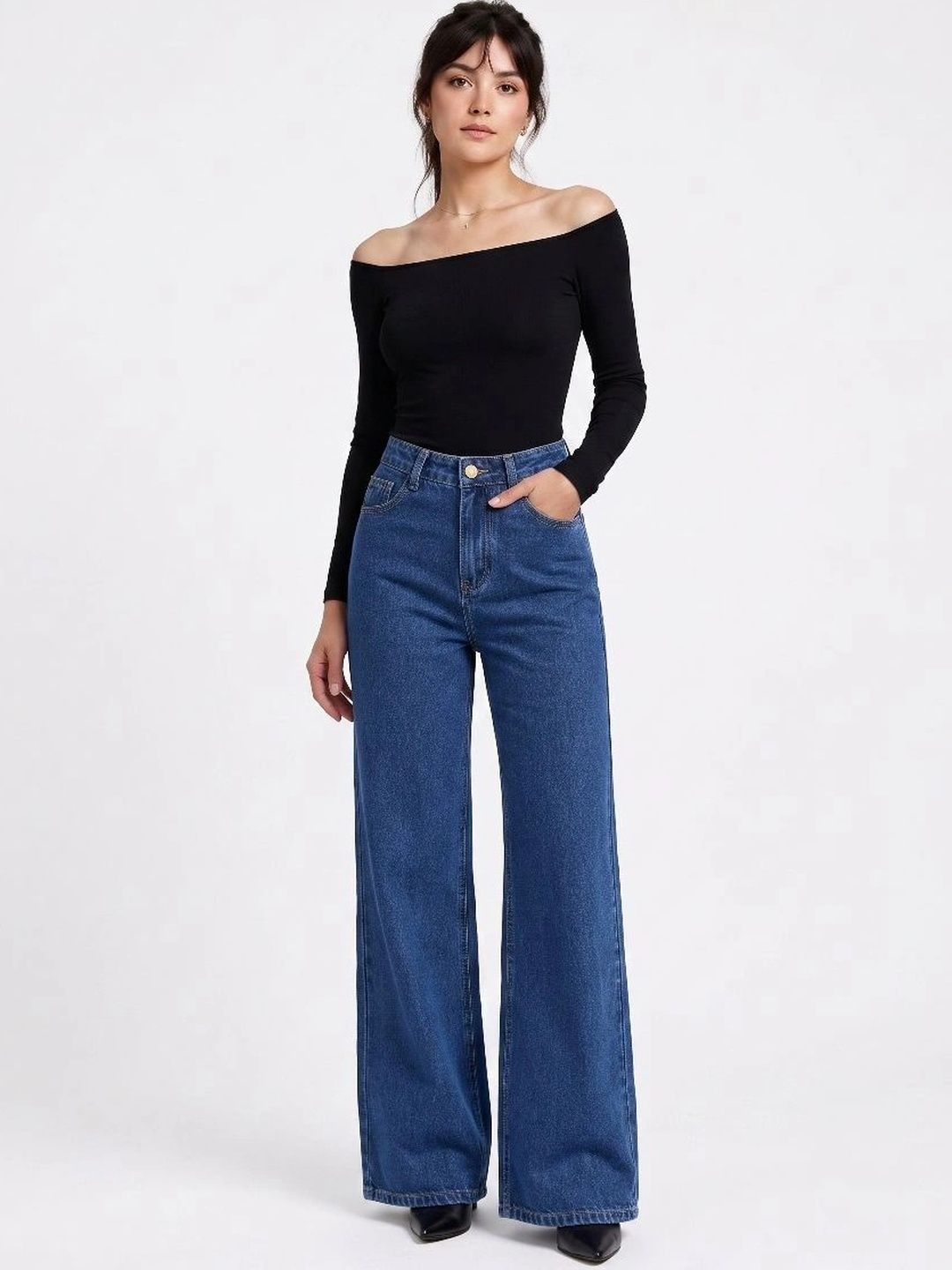 glitchez Women Comfort Wide Leg High-Rise Light Fade Stretchable Jeans