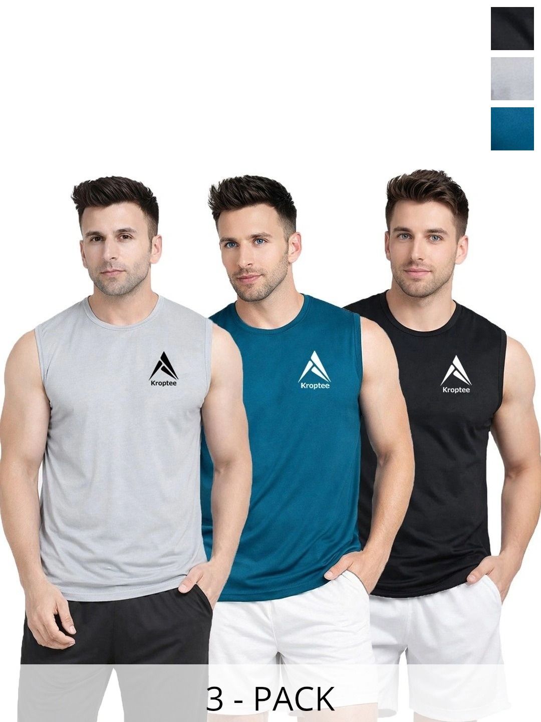 Kroptee Pack of 3 Cotton Blend Gym Vest