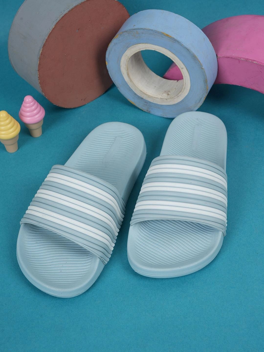 Miss & Chief Miss & Chief Unisex Kids Striped Rubber Sliders