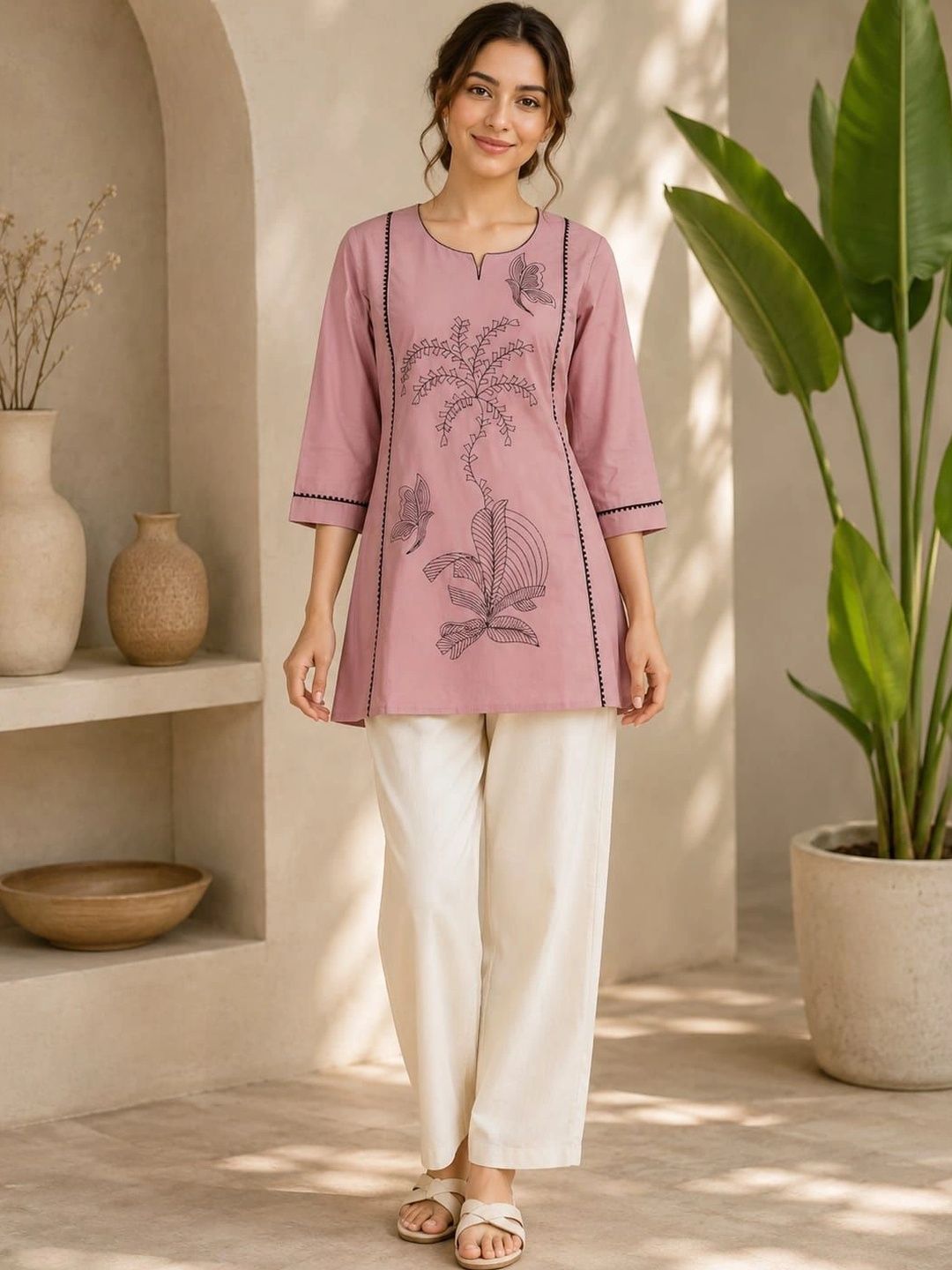 GREEN PEARS Women Printed Tunic with Trousers