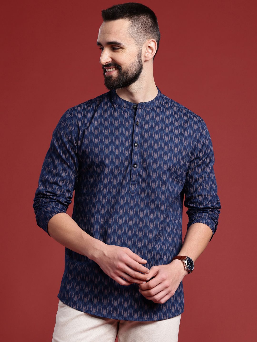 Anouk Anouk Ikkat Printed Indigo Short Kurta