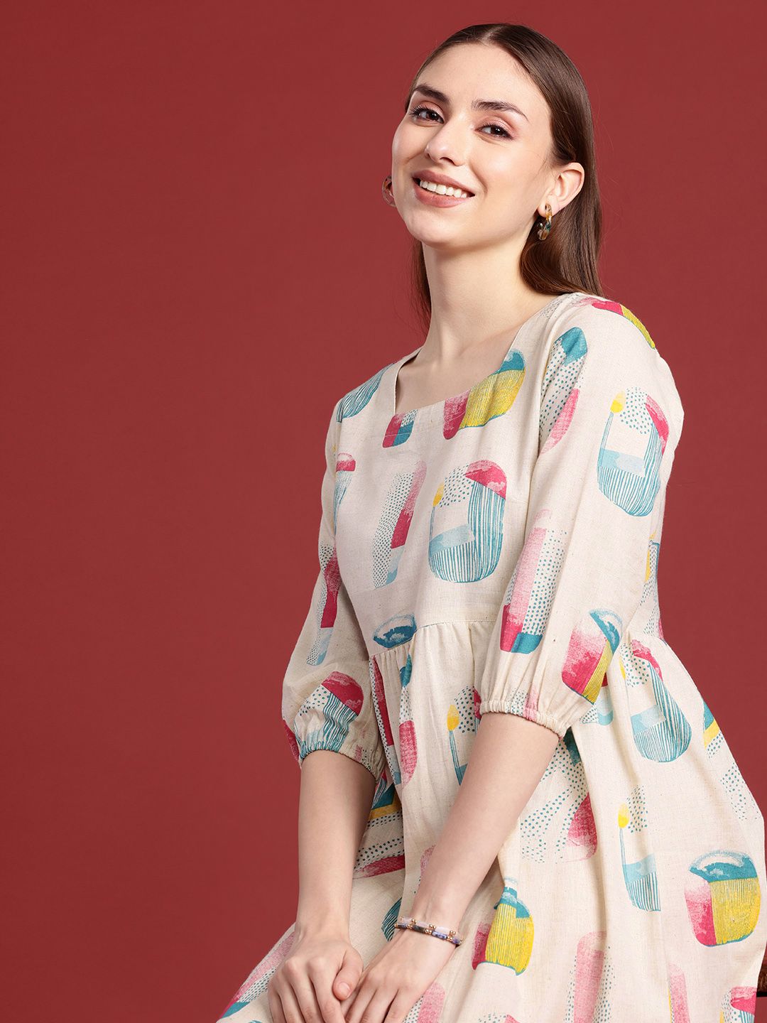 Anouk Anouk Print Puff Sleeve A-Line Dress