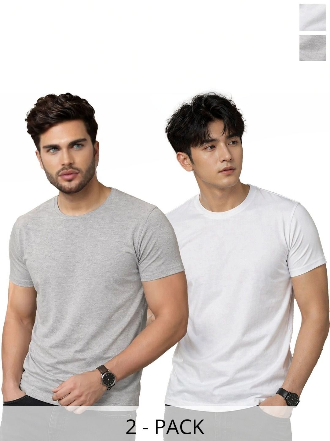 London Hills Men Pack Of 2 Solid Round Neck Cotton Blend Half Sleeve T-Shirt