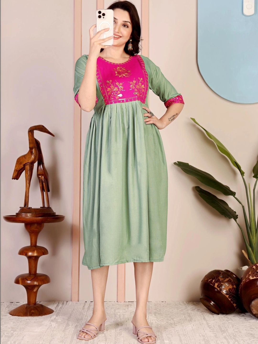 Kalavritta Floral Embroidered A-Line Dress