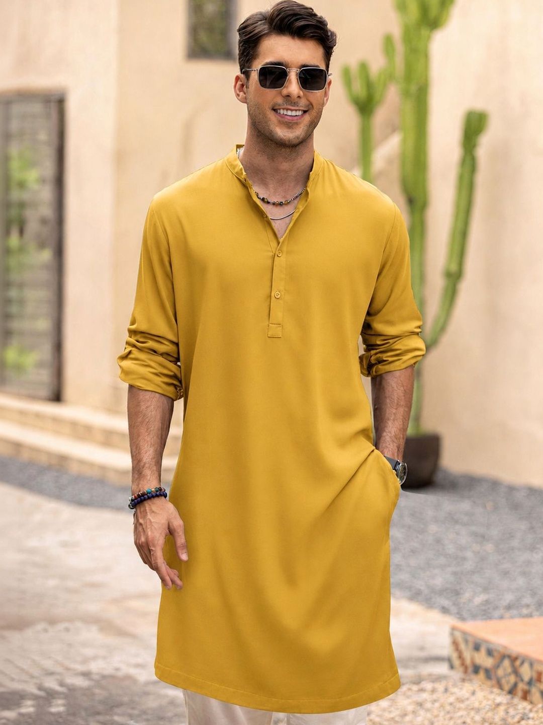 Anouk Men Pure Cotton Solid Knee Length Straight Kurta