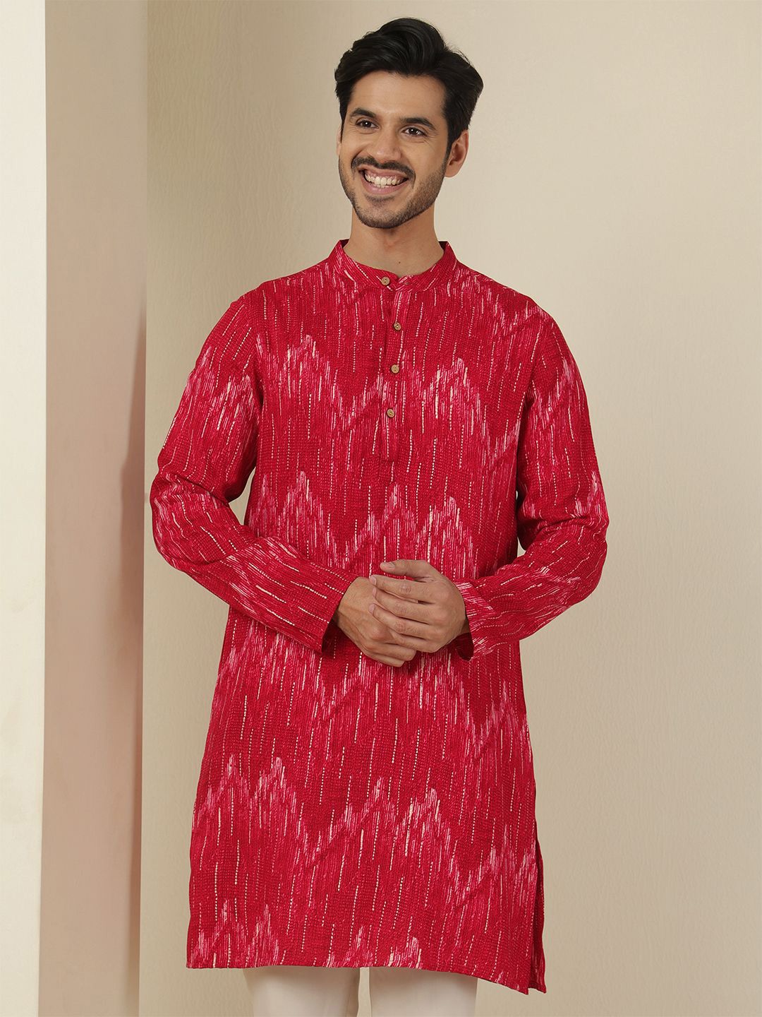 Anouk Men Chevron Striped Festive Straight Kurtas