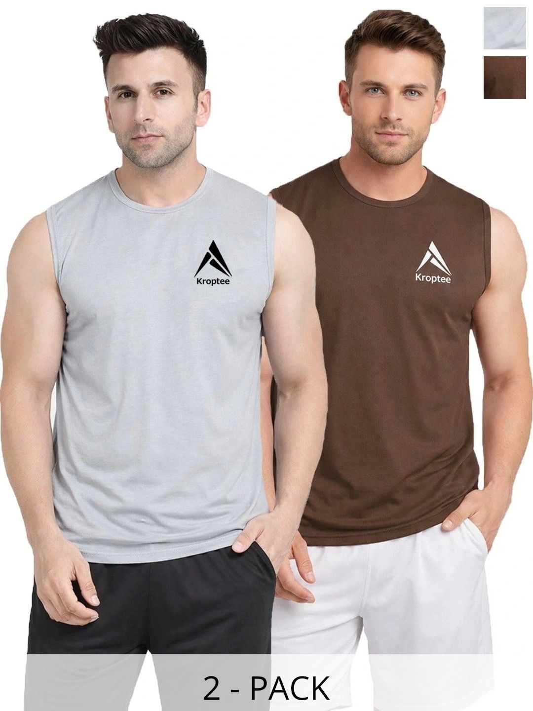 Kroptee Pack of 2 Cotton Blend Gym Vest