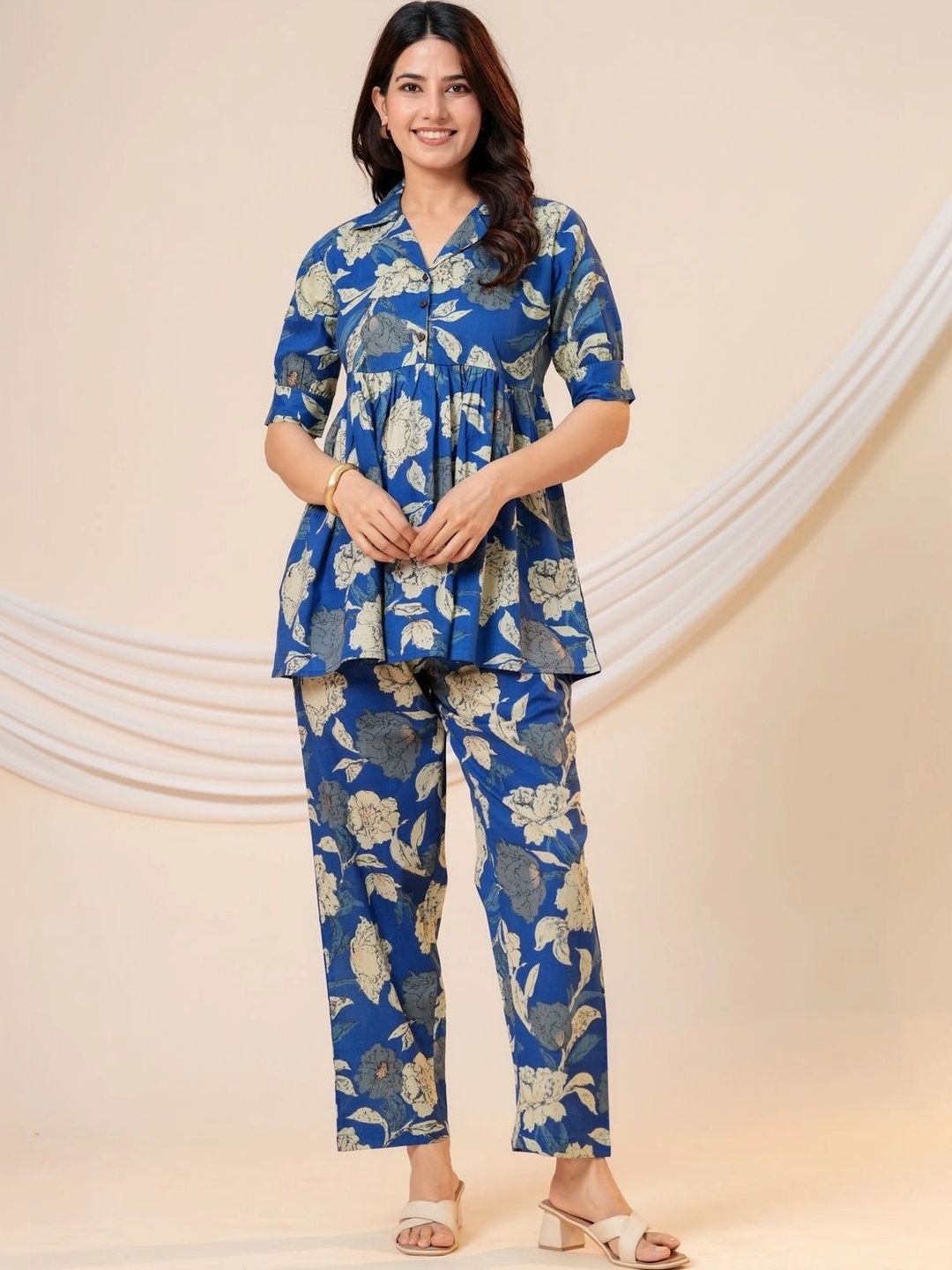 CLOTHYCORP Floral Cotton Printed Top with Trousers