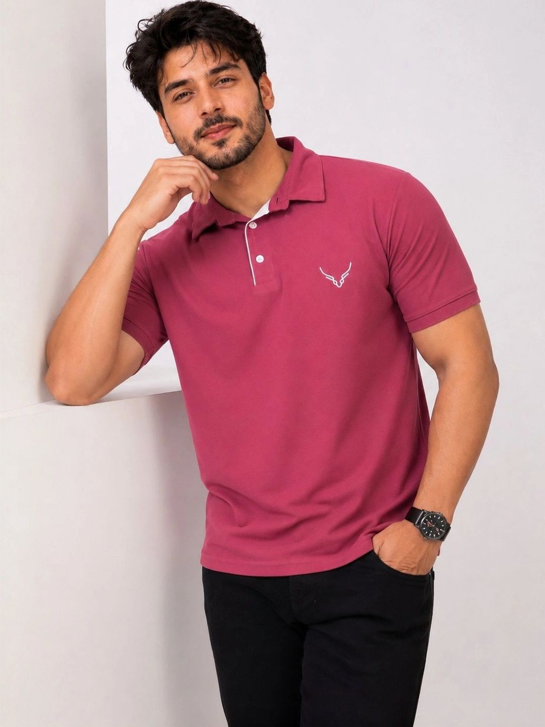 AVRIE Men Brand Logo Polo Collar T-shirt