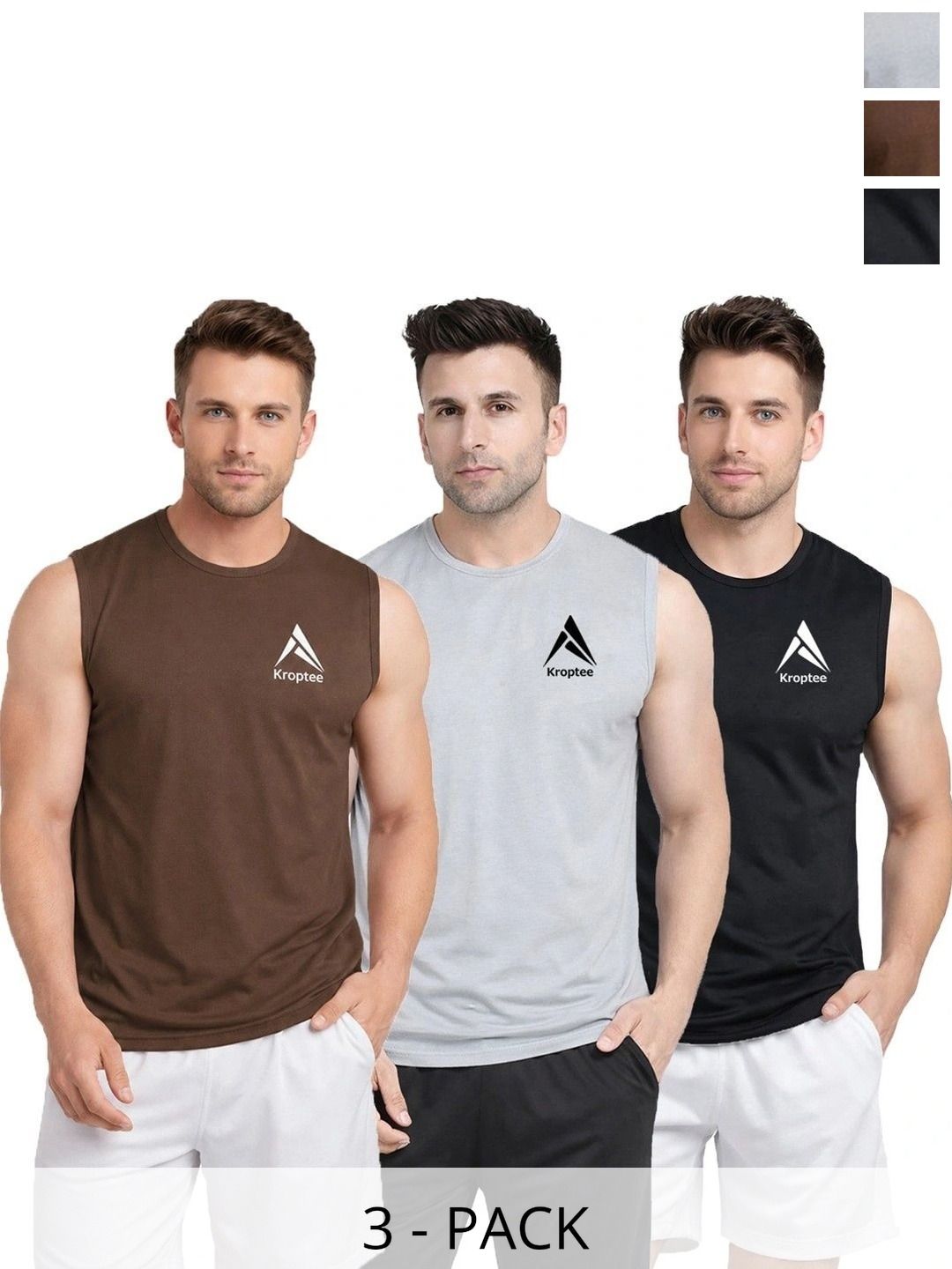 Kroptee Pack of 3 Cotton Blend Gym Vest