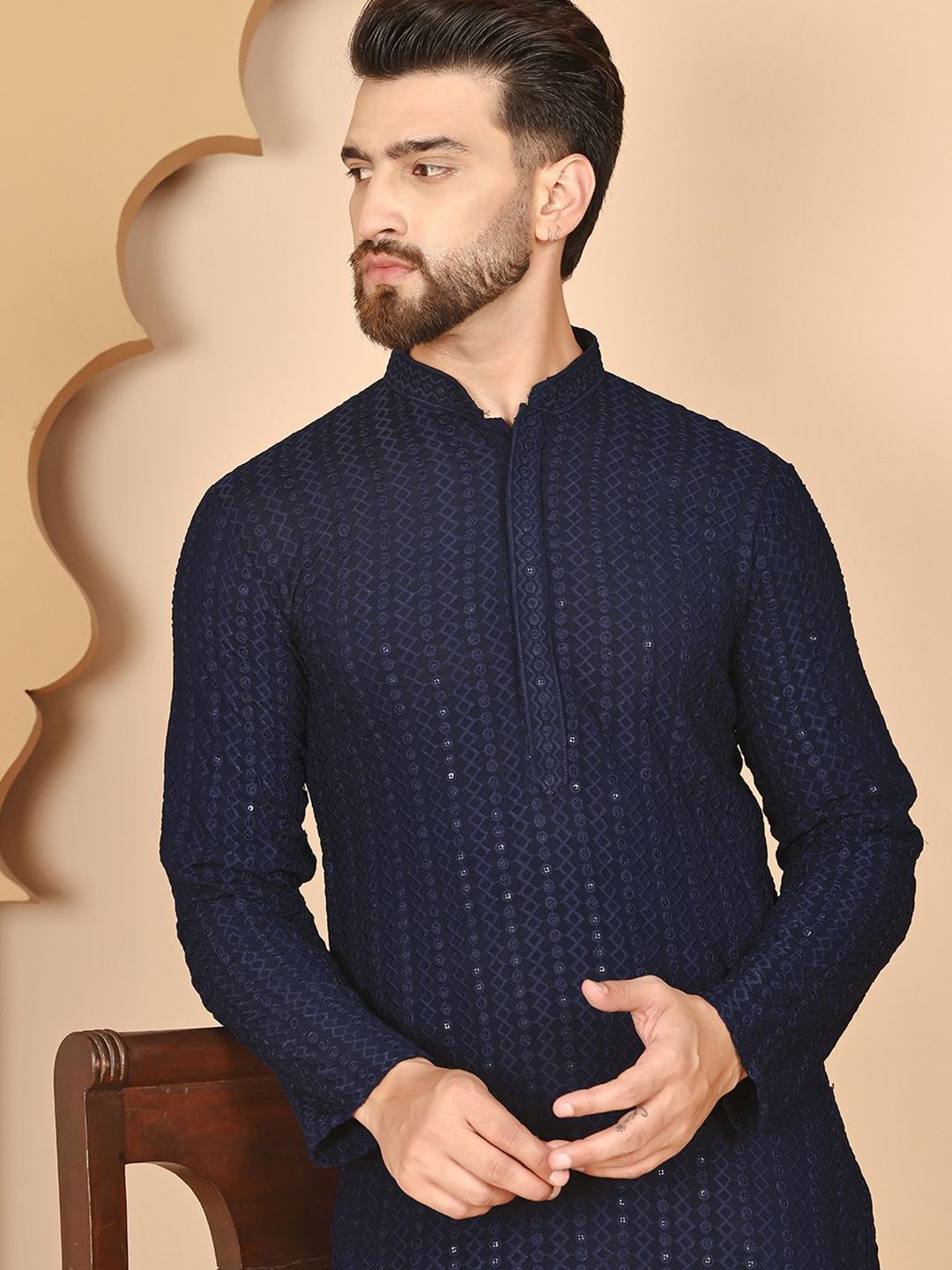 Anouk Men Geometric Embroidered Sequins Kurta