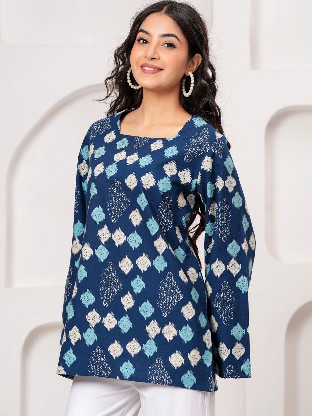 KALINI Geometric Print Cotton Top