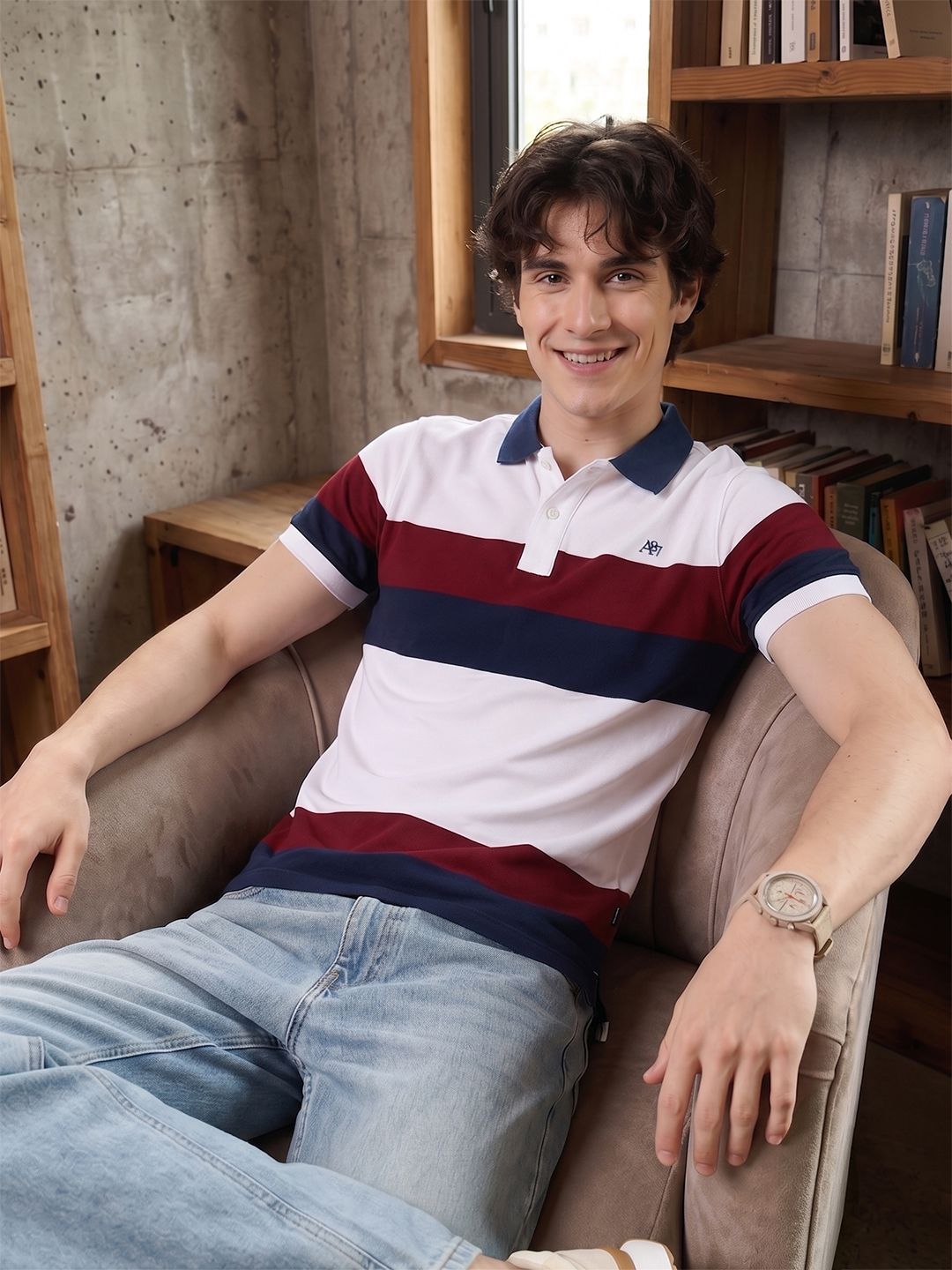 Aeropostale Striped Polo Collar Pure Cotton T-shirt
