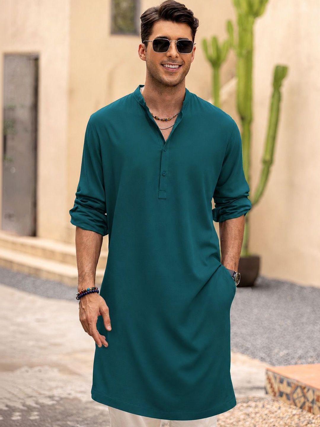 Anouk Men Pure Cotton Solid Knee Length Straight Kurta