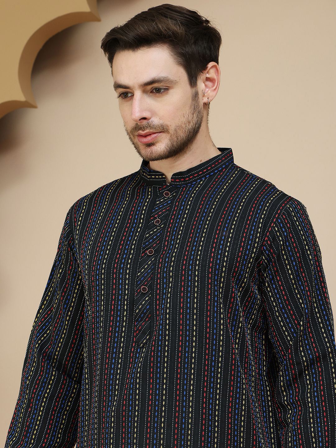 Anouk Geometric Printed Mandarin Collar Straight Kurta