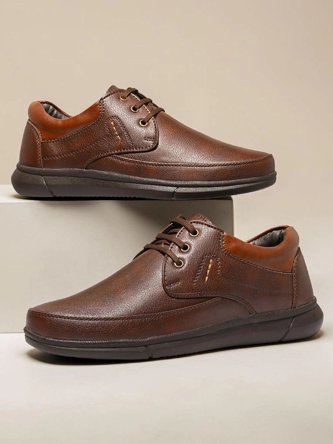 HERE&NOW Men PU Round Toe Lace-Ups Derbys Formal Shoes