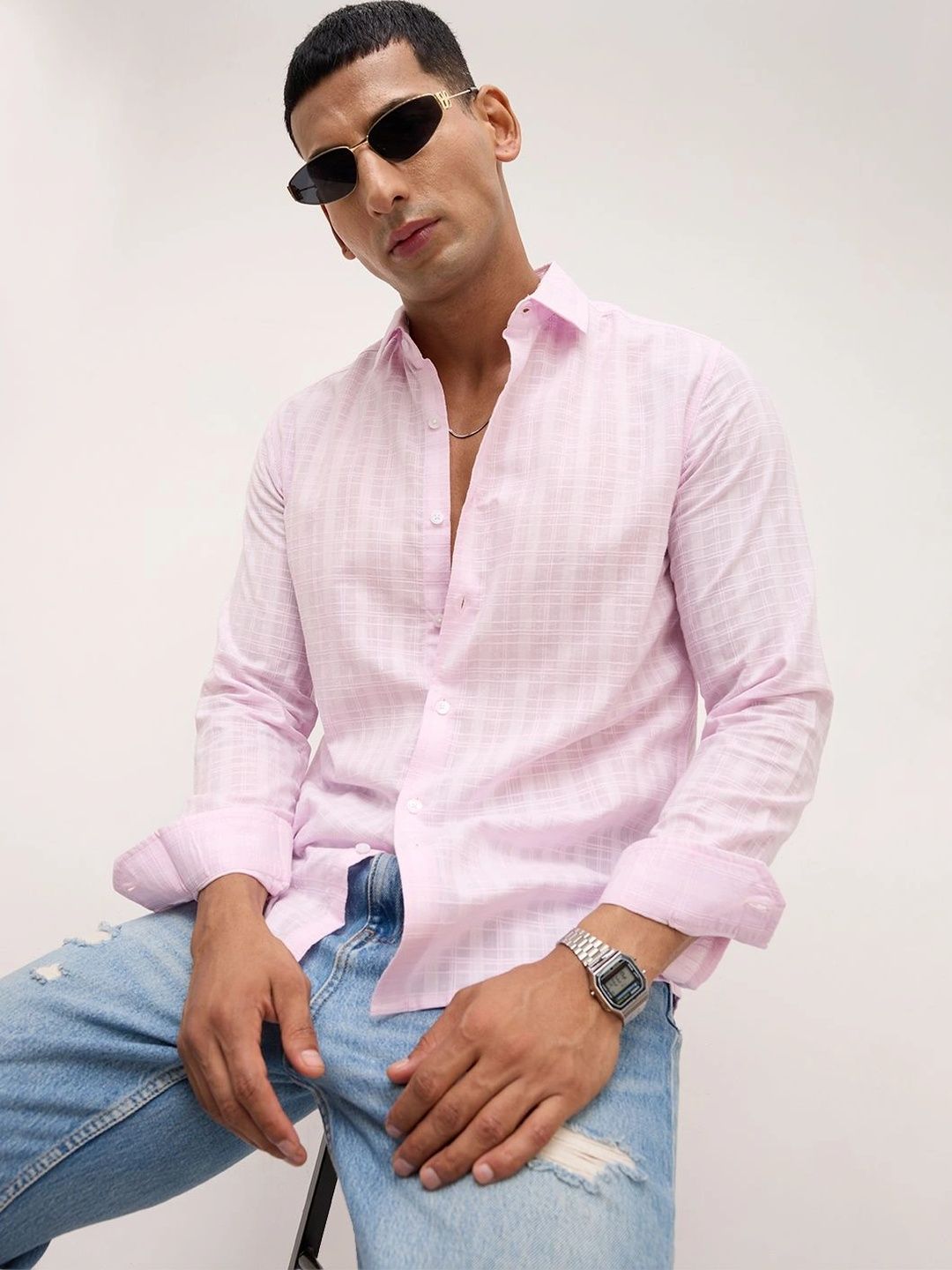 VASTRADO Men Classic Slim Fit Checked Casual Shirt