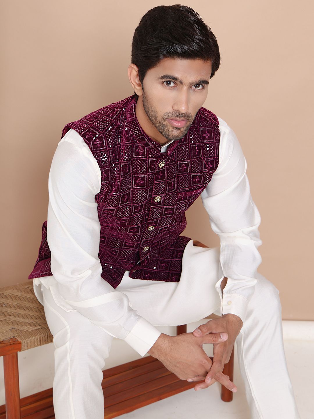 Anouk Sequin Embroidered Velvet Nehru Jackets