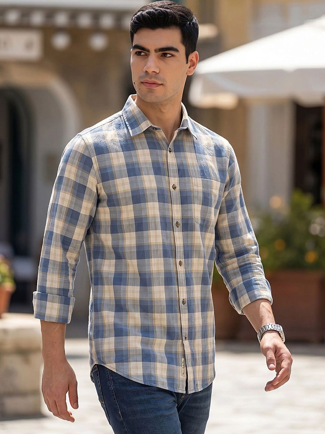 Thomas Scott Thomas Scott Men Premium Slim Fit Checked Casual Shirt