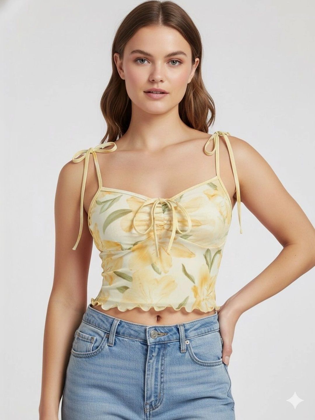 PATTZALA PATTZALA Floral Print Sweetheart Neck Cotton Crop Top